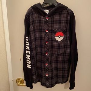 Pokémon flannel long sleeve plaid hoodie. Size M